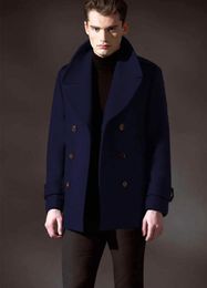 Men's woolen coat high-end show youth winter double-breasted large lapel short woolen coat 231220