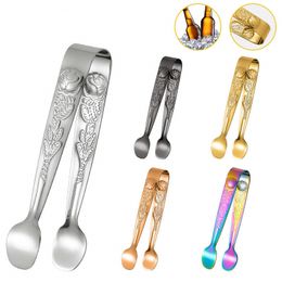 Colorful Stainless Steel Clips 11cm Sugar Ice Tongs Serving Appetizers Kitchen Tools Barbecue Cake Bread Food BBQ Clip Metal Coffee Bar Party Hotel Dining Supplies