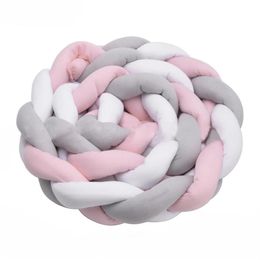 Baby Crib Bumper Knotted Braided Plush Nursery Cradle Decor Newborn Gift Pillow Cushion Junior Bed Sleep Bumper 2 Meters Whi231S