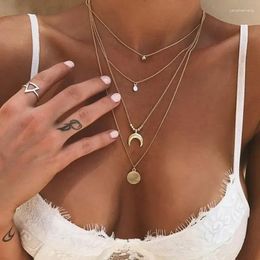 Chains Multilayer Moon Pendant Necklace For Women Trendy Clavicle Necklaces Party Fashion Jewellery Long Layered Statement