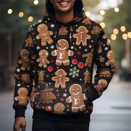 2023 Hoodies For Men 3d Gingerbread Man Print Holiday Party Pullover Top Loose Oversized Sweatshirts High Quality Men s Clothing 231220