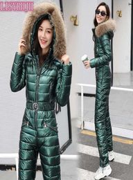 Real raccoon fur collar Women Winter Hoodie Coat One Piece Ski Jumpsuit Breathable Snowboard Jacket Skiing Pant Sets parkas outw5904391