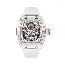 Wristwatches CRONUSART Men Automatic Watch 50mm 42mm Tonneau Mechanical Wristwatch Acrylic Case Luminous Fluororubber Strap Skeleton Dial