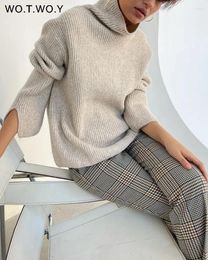 Women's Sweaters WOTWOY Autumn Winter Knitted Turtleneck Female Casual Loose Solid Pullovers Women Clothing 2023 Tops Pull Femme Soft