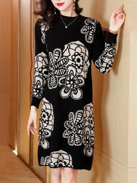 Women's Sweaters Floral Print Long Dress Spring Women Clothing Sleeve Femme Pullover Elasticity Loose Pulls Black Sweater For