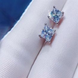 Luxury 8MM 10MM Women men unisex square CZ diamond Sterling silver S925 wedding post earrings CZ size 1carat 2carat for boys girls2938