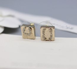 2023 Luxury quality charm stud earring with diamond square shape design in 18k gold plated have stamp box PS3630A