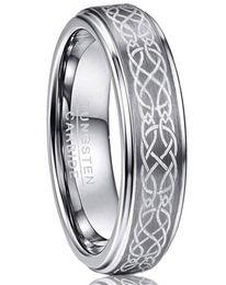 Men039s 8mm Laser Celtic Knot Brushed Tungsten Carbide Wedding Band Rings Polished Step Edge Size 6139041115