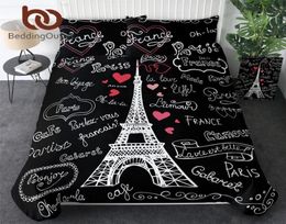 BeddingOutlet France Paris Tower Bedding Set Black and White Bed Set Romantic Letters Heart Print Quilt Cover Soft Home Textiles 26690254