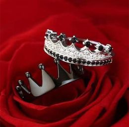 Wedding Rings Crown Couple Men Women039s Fashion Black Silver Color Engagement Ring Bridal Jewelry Set Lover039s Gifts8042769