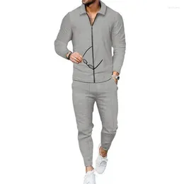 Men's Tracksuits Spring Autumn European American Men Waffle Leisure Sports Breathable Suit Long Sleeve Trousers Two-piece S-3XL