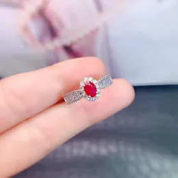 Cluster Rings Nnatural Ruby Jewelry Gift For Woman Natural Myanmar 4mm 6mm 925 Silver Ring Office 3 Layers 18K Gold Plating