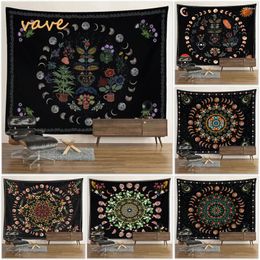 Tapestries Moon Phase Tapestry Black And White Wall Hanging Boho Hippie Mandala Cloth Fabric Flower Aesthetic Room Dorm Decor