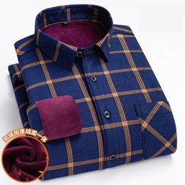 2023 Men's Casual Warm Flannel Shirts Top Autumn Winter Long Sleeve Plaid Shirt Thick Fleece Lined Soft Dress L5XL 231221