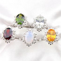 Luckyshne A variety of colors 5 Pcs Lot Bulk Christmas Gift 925 Sterling Silver Oval Red Green White Yellow Fashion Lady Rin300g