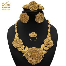 ANIID Indian Jewellery Set Party Wedding Dubai Gold Color Jewelry For Women Necklac Bracelet Earring Gift Nigeria Ethiopian 231221