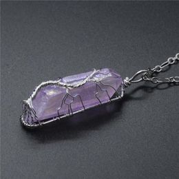 Pendant Necklaces Retro Fashion Natural Stone Purple Crystal Jewelry Irregularity Necklace Sweater Chain Women Wire Wrap Lucky Gif292w