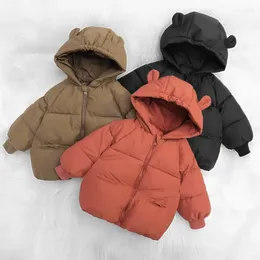 Down Coat Children Winter Thicken Warm Bear Ears Jacket Boys Girls Zipper Hooded Kids Coats Outwear Clothing