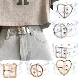 Belts Invisible Waistband Creative Geometry Heart Metal Vintage Jean Dress Transparent Fashion Pin Buckle Female PVC Waist Belt