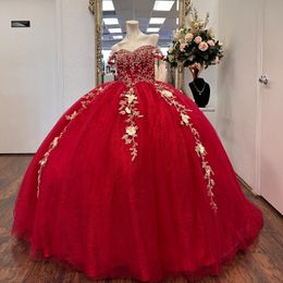 Red Shiny Ball Gown Quinceanera Dress Long Train Ruffle Princess Tulle Vestidos De 15 Anos Applique Lace Beads Birthday Party Sweet 16 Dress