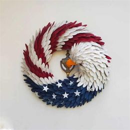 2021 New American Eagle Wreath Glory Patriotic Red White Blue Eagle Wreath Front Door Home Window Wall Decoration Y0816315i