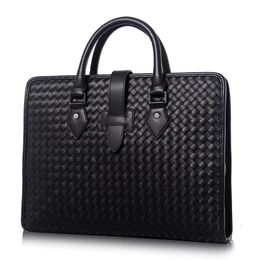 Bag Luxury Weave Genuine High 100 Leather Male Men's Gentlemen For Quality Briefcase Real Messenger Handbag Fashion 231220