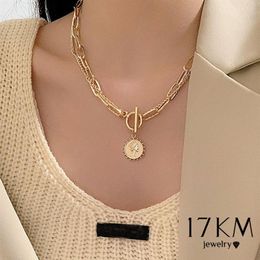 17KM Trendy Gold Carved Portrait Coin Pendant Necklace For Women Punk Silver Colour Multilayer Chain Choker Necklace 2021 Jewelry264J