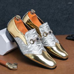 Dress Shoes Luxury Man's Designer Pointed Gold Brogue High Quality Comfortable Leather For Mens Formal Wedding Prom Homecoming