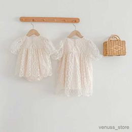 Girl's Dresses Summer Baby Girl Clothes Short sleeve Lace Flower Girls Dress +Cotton Baby Romper Princess Dress Famil Matching Sister Outfit