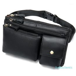 2020 New Genuine Leather Waist Packs men Waist Bag Natural Leather Fanny Packs large Belt bag Money Belt Bum Pouch hip12829
