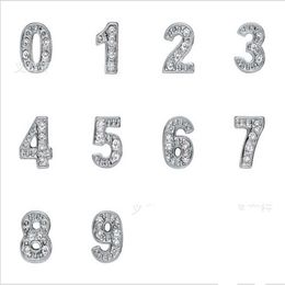 Rhinestones Silver Plated number 0-9 Alloy Floating Charms Fit For Glass Locket DIY Jewelrys 100PCS lot251o