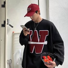 Autumn Men Letter W Patch Sweatshirt Hoodie for Oversized Y2k Korean Fashion Man Clothing Casual Unisex Pullovers 231220