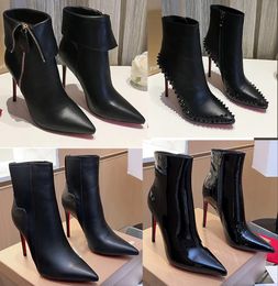 Temperament Slender High Heel Ankle Boots Winter Cowhide Side Elastic Band Sexy High Heel Short Boots Leather Classic Boots Women's EU35-41 with Box