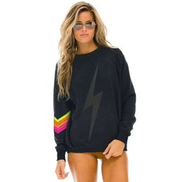 Autumn and Winter Stretch Sweatshirt Women s Rainbow Print Round Neck Pullover Nation 5 Srtipe Sweater 231220