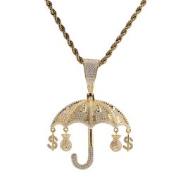 Hip Hop 3D Umbrella Pendant Necklace Women Men Gift Full 5A Zircon Rap Jewelry