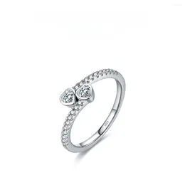 Cluster Rings 925 Sterling Silver Double Heart Eternity Ring With Round Cubic Zirconia Wedding Band Fine Jewellery Gifts