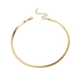 2020 Gold Silver Plated Adjustable 5MM Flat Snake Chain Herringbone Choker Necklace Simple Dainty Jewellery for Women 15 Chock268C