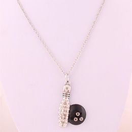 HX14 antique silver plated fashion Bowling Pin and Ball Crystal Pendant Necklace Jewelry261q