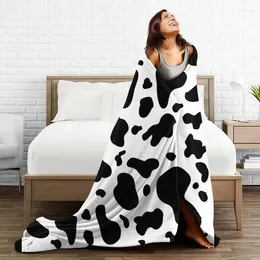 Blankets Cow Fleece Spring Autumn Black And White Animal Skin Portable Soft Throw Blanket For Home Couch Rug Piece