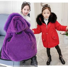 3-14y kalınlığında Sıcak Kış Kızlar Ceket Büyük Kürk Yaka Yastıklı Linning Hooded Heavy Ceket Çocuklar Çocuklar İçin Soğuk Dış Giyim 231221