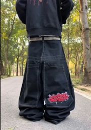 Y2k Streetwear Fashion Hip Hop Letter Embroidery Jeans for Men Vintage Baggy Women Low Waisted Denim Pants Wide Leg Trousers 231220