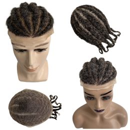 Malaysian Virgin Human Hair Systems Root Afro Corn Braids #1b/grey Full Lace toupee for old Blackman