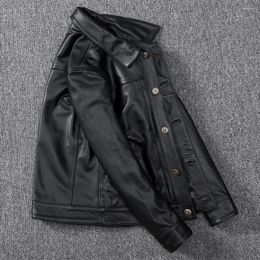 Men's Jackets Top Layer Calf Skin Business Casual Real Leather Clothes Lapel Middle-Aged Jacket