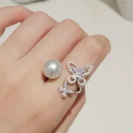 Cluster Rings MeiBaPJ 9-10mm Natural White Semiround Pearl Fashion Butterly Ring Real 925 Sterling Silver Fine Wedding Jewellery For Women