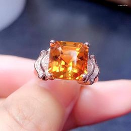 Cluster Rings 5ct Square Gemstone Ring 10mm VVS Grade Natural Citrine For Party 925 Silver Jewelry