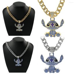 Pendant Necklaces Hip Hop Full Crystal Stitch With Iced Out Cuban Chain Anime Necklace For Men Women 2D Metal Jewelry Students Gift