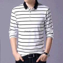 Men's T-Shirts TFETTERS New Arrival 2023 Spring Autumn Men T-shirt Long Sleeve Casual Turn-down Striped T shirt Men Slim Fit Cotton TopsL2312.21