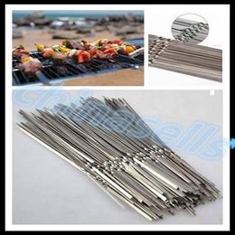 Portable Picnic BBQ Barbeque Needle 35cm Camping Stainless Steel Grilling Party Kabob Kebab Flat lamb Skewers forks253f