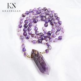 Pendant Necklaces Natural Dream Amethyst Purple Quartz 8mm Mala Necklace Healing Crystal Beads Prayer Jewellery Sweater