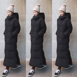 Long Winter Jacket Parka Maxi X-Long Women Coat Casual Loose Overcoat Female Clothing Outerwear Cotton Down Hood Fluff 231221